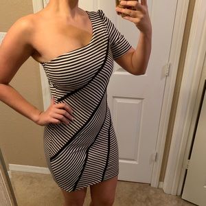 Bold stripped one shoulder formal dress